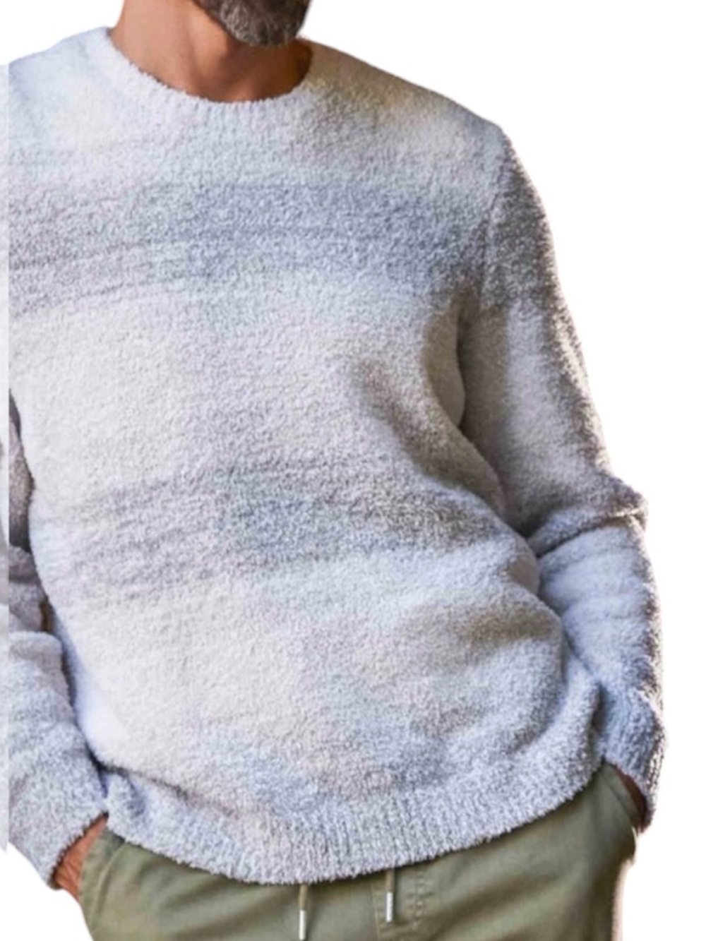 Barefoot Dreams Mens CozyChic Ombré Striped Pullover Sweater Sz Large Ivory/Gray
